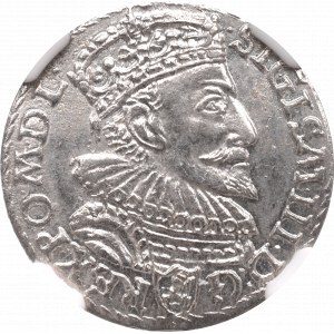 Zygmunt III Waza, Trojak 1593, Malbork - nieopisany NGC UNC Details