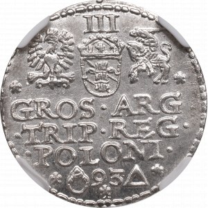 Zygmunt III Waza, Trojak 1593, Malbork - nieopisany NGC UNC Details