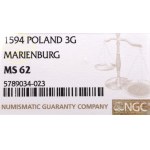 Sigismund III Vasa, 3 groschen 1594, Marienburg - NGC MS62