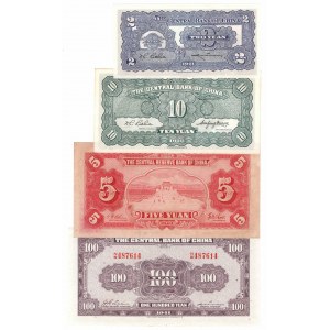 China, Set 2 to 100 Yuan 1940-1941 (4 pcs)