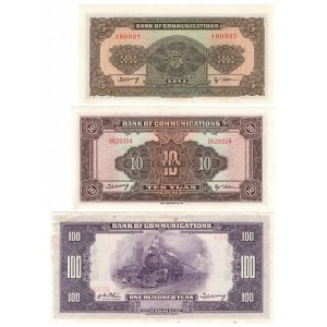 China, 5, 10 and 100 Yuan 1941 Bank of Communications