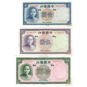 China, Set 1 to 10 Yuan 1937 (3 pcs)