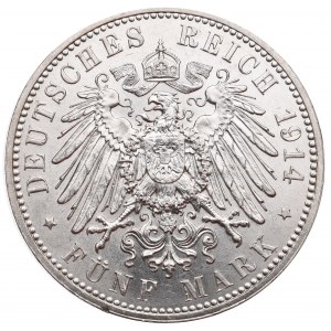Germany, Saxony, Friedrich August III, 5 mark 1914 E