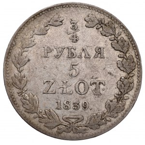 Zabór rosyjski, Mikołaj I, 3/4 rubla=5 złotych 1839 MW, Warszawa