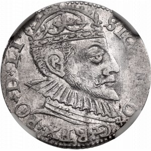 Zygmunt III Waza, Trojak 1590, Ryga - Duża głowa NGC AU58