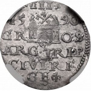 Sigismund III Vasa, 3 groschen 1590, Riga - big head NGC AU58