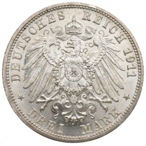 Germany, Wuertemberg, 3 mark 1911, Stuttgart - wedding anniversary