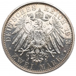 Niemcy, Prusy, 2 marki 1913 - 25 lat rządów Wilhelma II Lustrzany