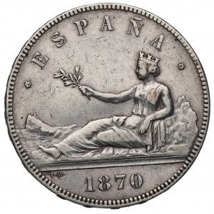 Spain, 5 pesetas 1870