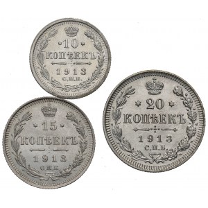 Russia, Nicholas II, Lot of 10-20 kopecks 1913