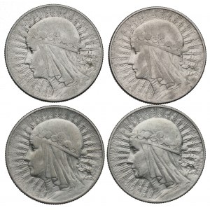II RP, zestaw 5 złotych 1932-33 Głowa kobiety