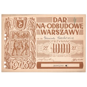 Dar na odbudowę Warszawy, cegiełka na 1.000 złotych 1946
