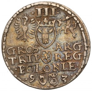 Zygmunt III Waza, Trojak 1593, Olkusz - rzadki znak Topór na rewersie