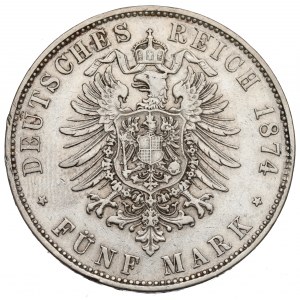 Germany, Bayern, Ludwig II, 5 mark 1874