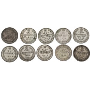 Rosja, Zestaw 10 kopiejek 1901-15