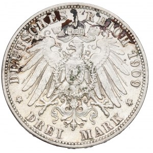 Niemcy, Wirtembergia, Wilhelm II, 3 marki 1909 F Stuttgart