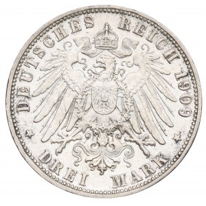 Niemcy, Wirtembergia, Wilhelm II, 3 marki 1909 F Stuttgart