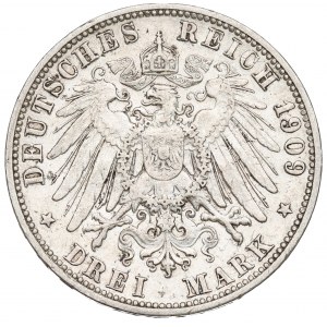 Niemcy, Wirtembergia, Wilhelm II, 3 marki 1909 F Stuttgart