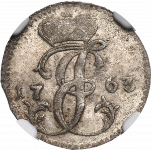 Kurlandia, Enest Jan Biron, Grosz 1763, Mitawa - NGC MS63 / RZADKI