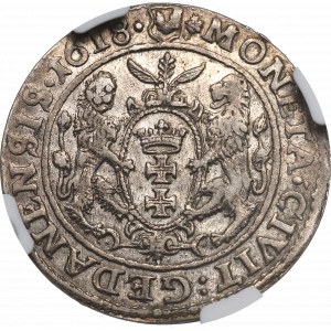 Zygmunt III Waza, Ort 1618, Gdańsk - liść KLONU - NGC AU58