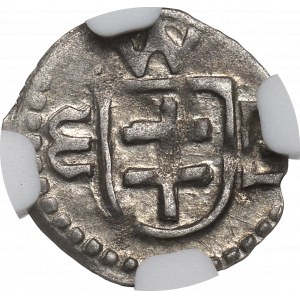 Władysław II Jagiełło, Denar bez daty, Wschowa - NGC AU58 / BARDZO RZADKI