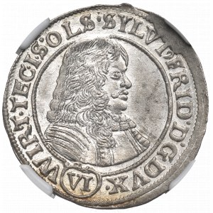 Schlesien, Duchy of Oels, Silvius Friedrich, 6 kreuzer 1674 - NGC MS63+