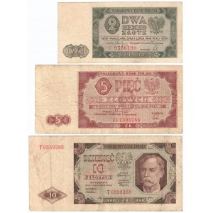 PRL, zestaw 2 - 10 złotych 1948 (3 egzemplarze)