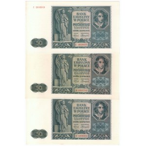 GG, 50 złotych 1941 B, D i E (3 egzemplarze)