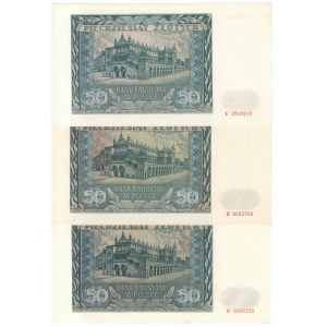 GG, 50 złotych 1941 B, D i E (3 egzemplarze)