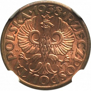 II Republic of Poland, 1 groschen 1938 - NGC MS66 RB