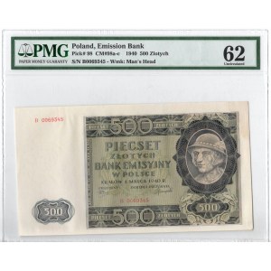 GG, 500 złotych 1940 B - PMG 62