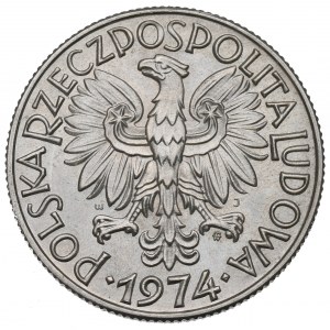 PRL, 5 złotych 1974 Rybak - niedobity sznur