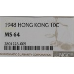 Chiny, Hong Kong, 10 centów 1948 - NGC MS64