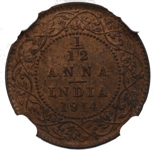 India, 1/12 anna 1914 - NGC MS64 RB