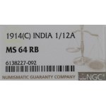 Indie, 1/12 anna 1914 Kalkuta - NGC MS64 RB