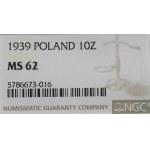 II Republic of Poland, 10 zloty 1939 Pilsudski - NGC MS62