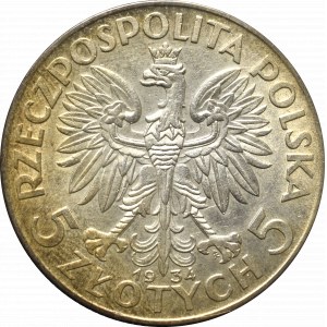 II Rzeczpospolita, 5 złotych 1934 Głowa kobiety