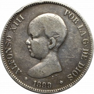 Spain, 5 pesetas 1889