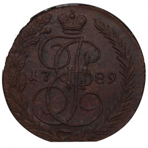 Rosja, Katarzyna II, 5 kopiejek 1789 - NGC MS62 BN