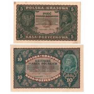 II RP, Set of 5 and 10 Polish marks 1919