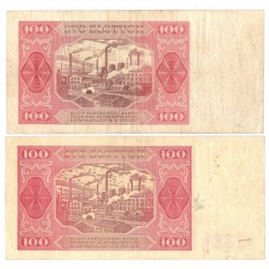 PRL, zestaw 100 złotych 1948 - 2 egzemplarze Serie : HW, FU