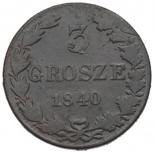 Poland under Russia, Nicholas I, 3 groschen 1840