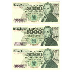 PRL, 5000 złotych 1988 - zestaw 3 egzemplarze