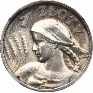 II RP, 1 złoty 1925 (z kropką), Londyn Kobieta i kłosy - NGC UNC Details