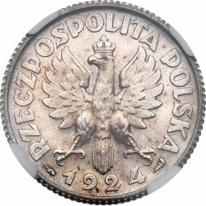 II RP, 1 złoty 1924 (róg i pochodnia), Paryż Kobieta kłosy - NGC UNC Details