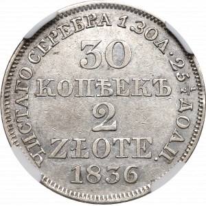 Zabór rosyjski, Mikołaj I, 30 kopiejek=2 złote 1836 MW - NGC XF Details