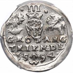 Sigismund III, 3 groschen 1594, Vilnius - PCGS MS63