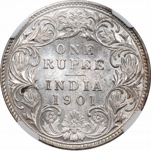 Indie brytyjskie, 1 Rupia 1901, Bombaj - NGC UNC Details