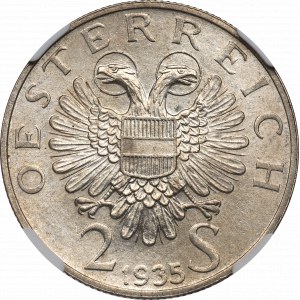 Austria, 2 schylling 1935 - NGC AU58