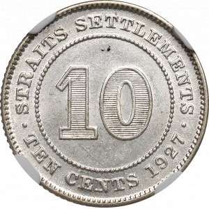 Malezja, 10 centów 1927 - NGC MS61